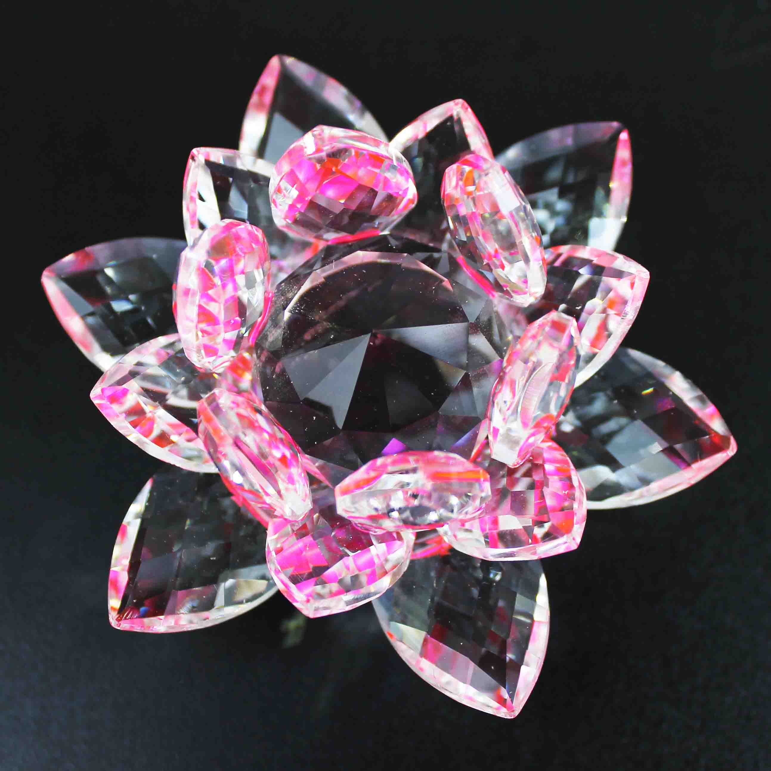 【売切セール品】クリスタルガラス蓮花台 ピンクカラー 小サイズ 品番： 10084