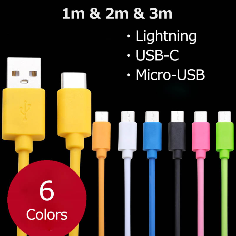スマホ 充電ケーブル カラフル iPhone usb-c micro-usb XR XS MAX PVC USBケーブル 1m 2m 3m3m