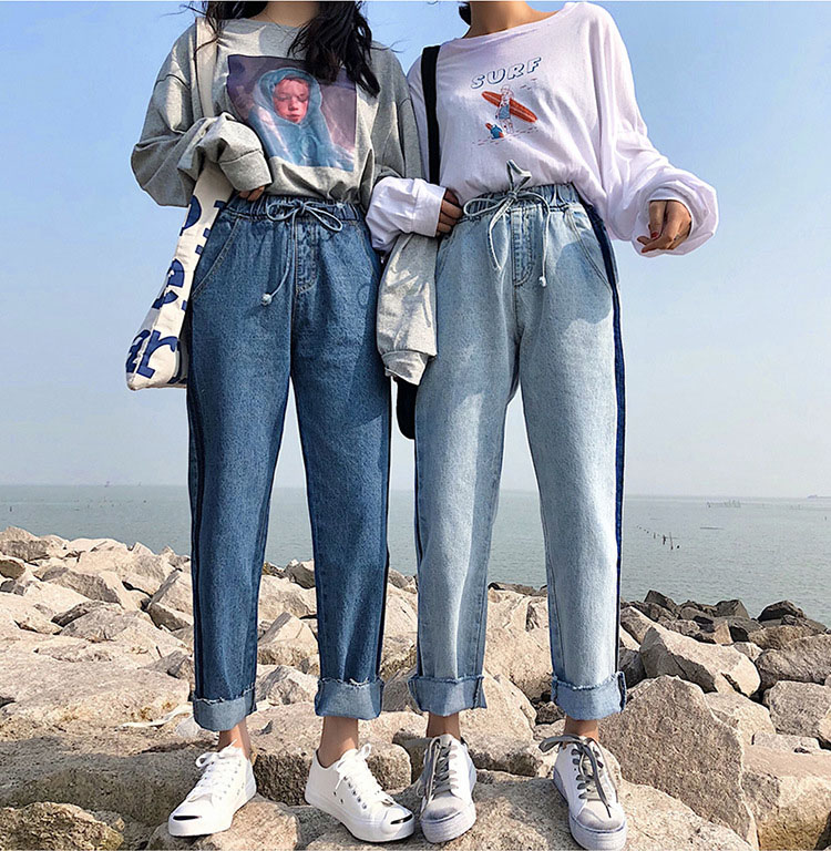 一部即納 レディース ゆったり ジーンズ ハイウエスト デニムパンツ ウエストゴムひも 切りっぱなし アパレル 錦綉 株式会社 問屋 仕入れ 卸 卸売の専門 仕入れならnetsea