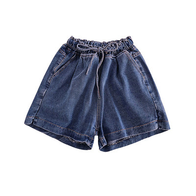 春夏 新品 韓国風 ベーシックデザイン 単一色 ゴム入りのウエスト ひもあり デニム ワ