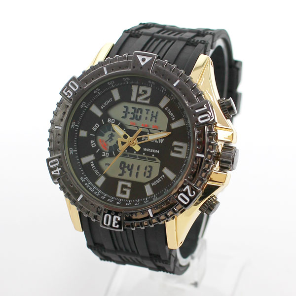 アナデジ HPFS1702-YGBK2 アナログ&デジタル クロノグラフ 防水 ダイバーズウォッチ風メンズ腕時計