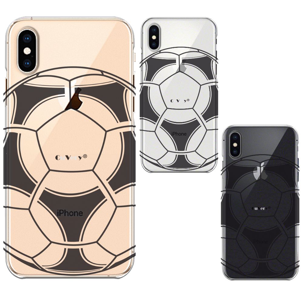 iPhoneX iPhoneXS ワイヤレス充電対応 ハード クリア 透明 ケース カバー サッカーボール I Love Soccer