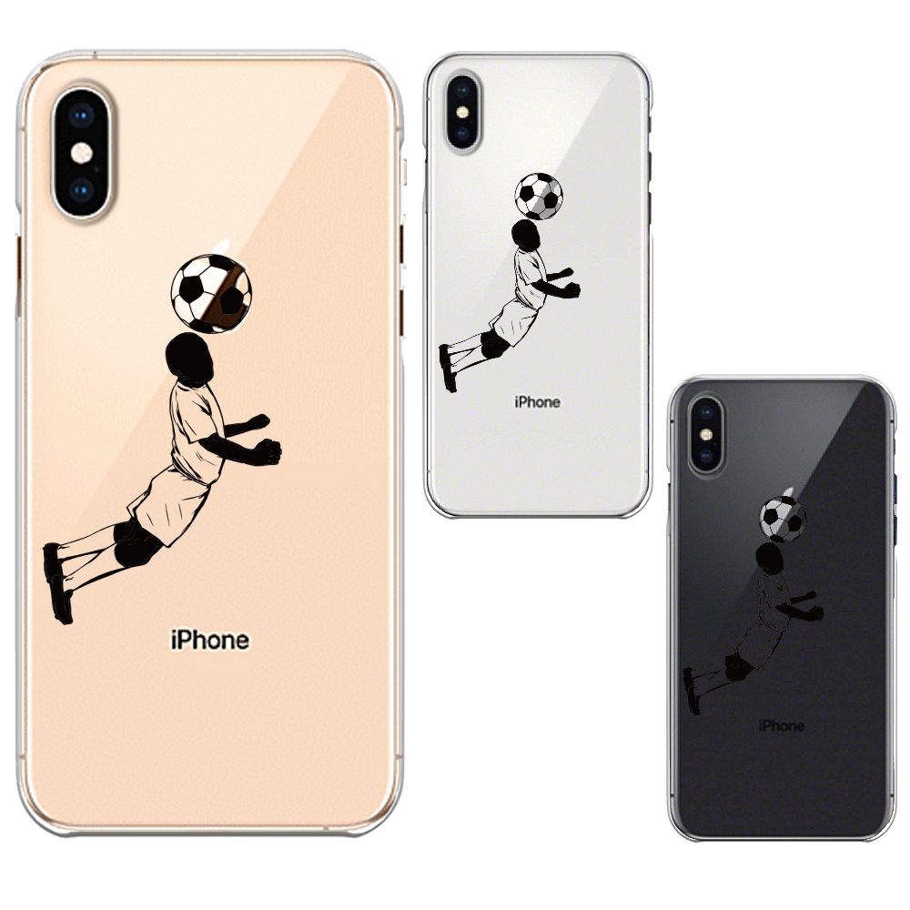 iPhoneX iPhoneXS ワイヤレス充電対応 ハード クリアケース カバー サッカー ヘディング 男子 ブラック