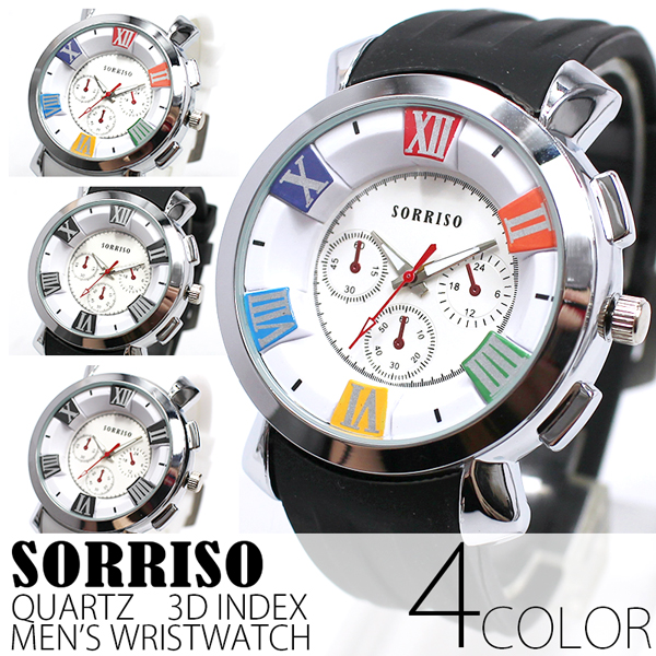 正規品SORRISOソリッソ ローマ数字にフェイククロノグラフ ラバーベルト時計 SRHI15 メンズ腕時計
