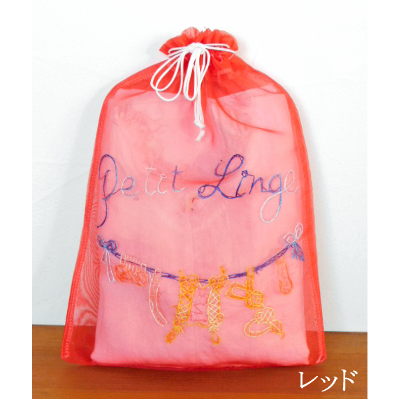 ベトナム刺繍オーガンジー巾着 ランドリー01 L size | 卸売