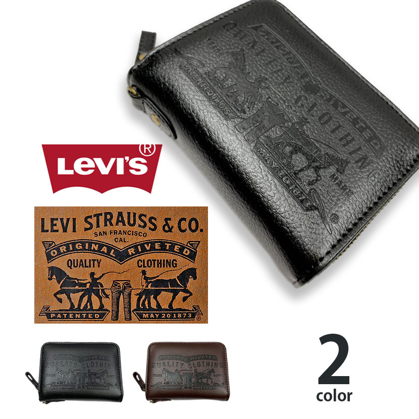 【全2色】 Levis リーバイス ラベルパッチデザイン型押し エコレザー 二つ折り財布