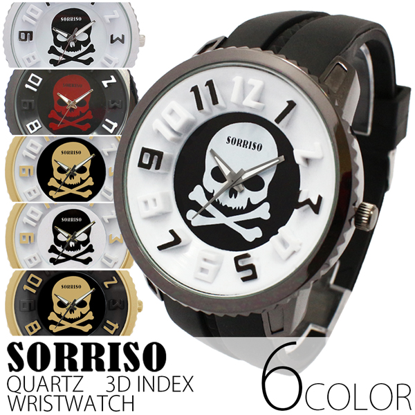 正規品SORRISOソリッソ ビッグケースに3Dインデックスとスカルデザインがインパクト大 SRF5 メンズ腕時計