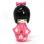 ＜和雑貨・和土産＞日本伝統工芸　木製着物こけし人形　ピンク　14cmサイズ　No.303-230