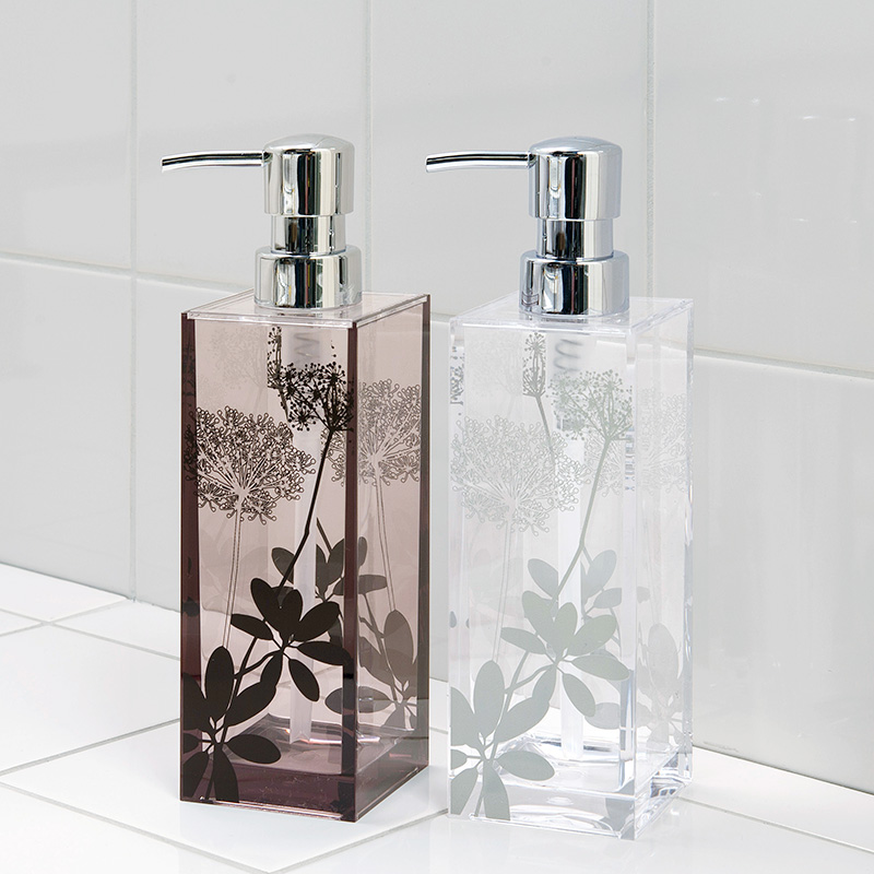 プランツ柄 透明アクリルのモダンな浴用品 サリナ シャンプーボトル 雑貨 センコー 株式会社 問屋 仕入れ 卸 卸売の専門 仕入れならnetsea