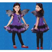 ハロウィン　大人気　 こうもり ハロウィン衣装 　子供服　子供用 コスプレ衣装  3セット　服＋髪飾り+ 翼