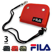 全3色 FILA（フィラ） スナップボタン ロゴ デザイン 二つ折り 財布 ネックストラップ 付き ウォレット
