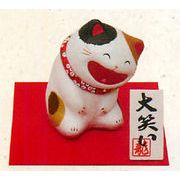 【新登場！日本製です！思わず笑顔になる大笑い猫！　ちぎり和紙大笑い猫(座)(3種)】三毛