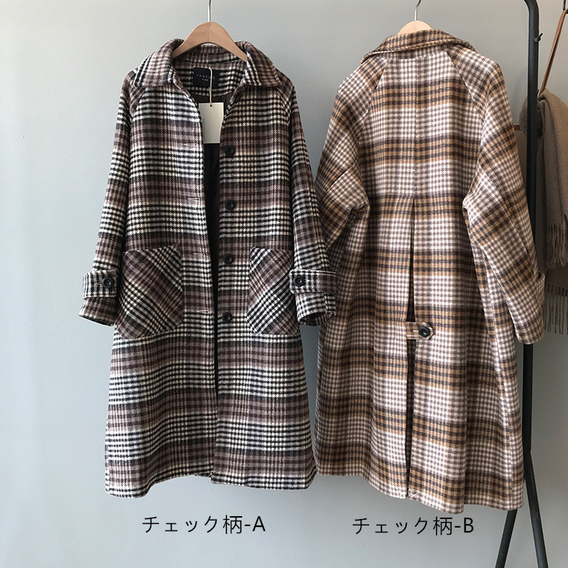 トレンチコート ロング ゆったり タータンチェック 8988 2019今季トレンドチェック柄 ゆったりコート通勤服 オフィス