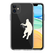 iPhone11 側面ソフト 背面ハード ハイブリッド クリア ケース カバー バスケット ボール ドリブル 白