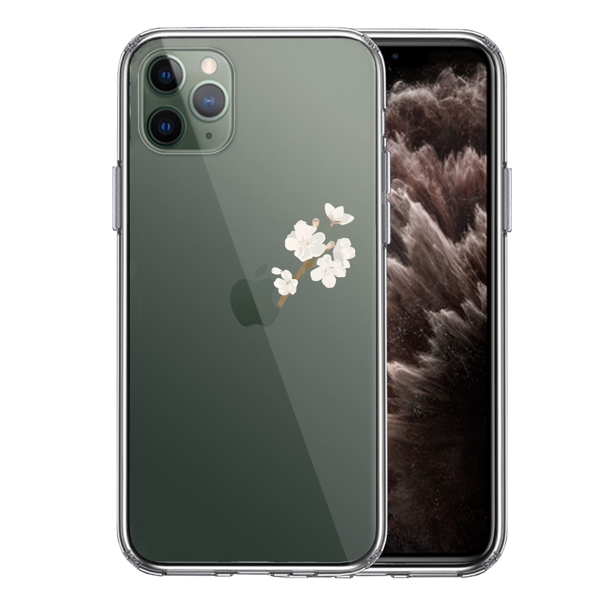 iPhone11pro  側面ソフト 背面ハード ハイブリッド クリア ケース りんごに桜