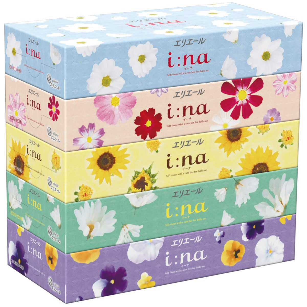 [12月24日まで特価]エリエール イーナ ティシュー 300枚(150組)×5個パック