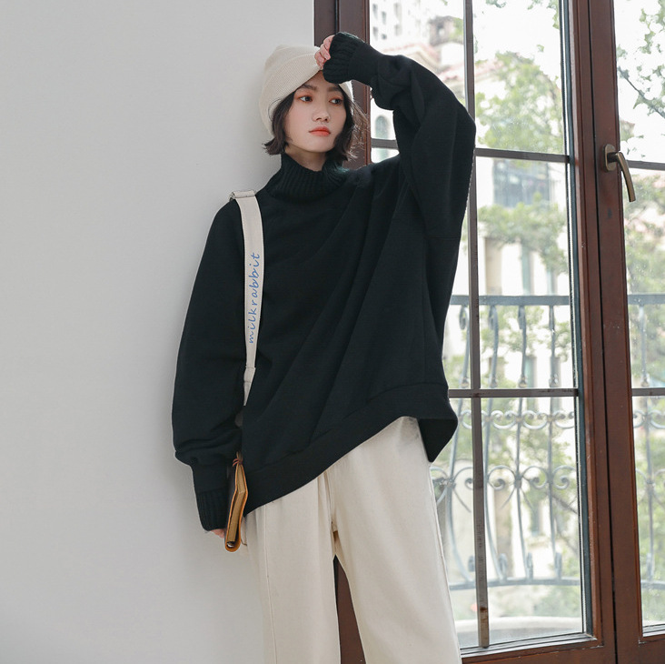 韓国　ファッション　パーカー　純色　タートルネックセーター