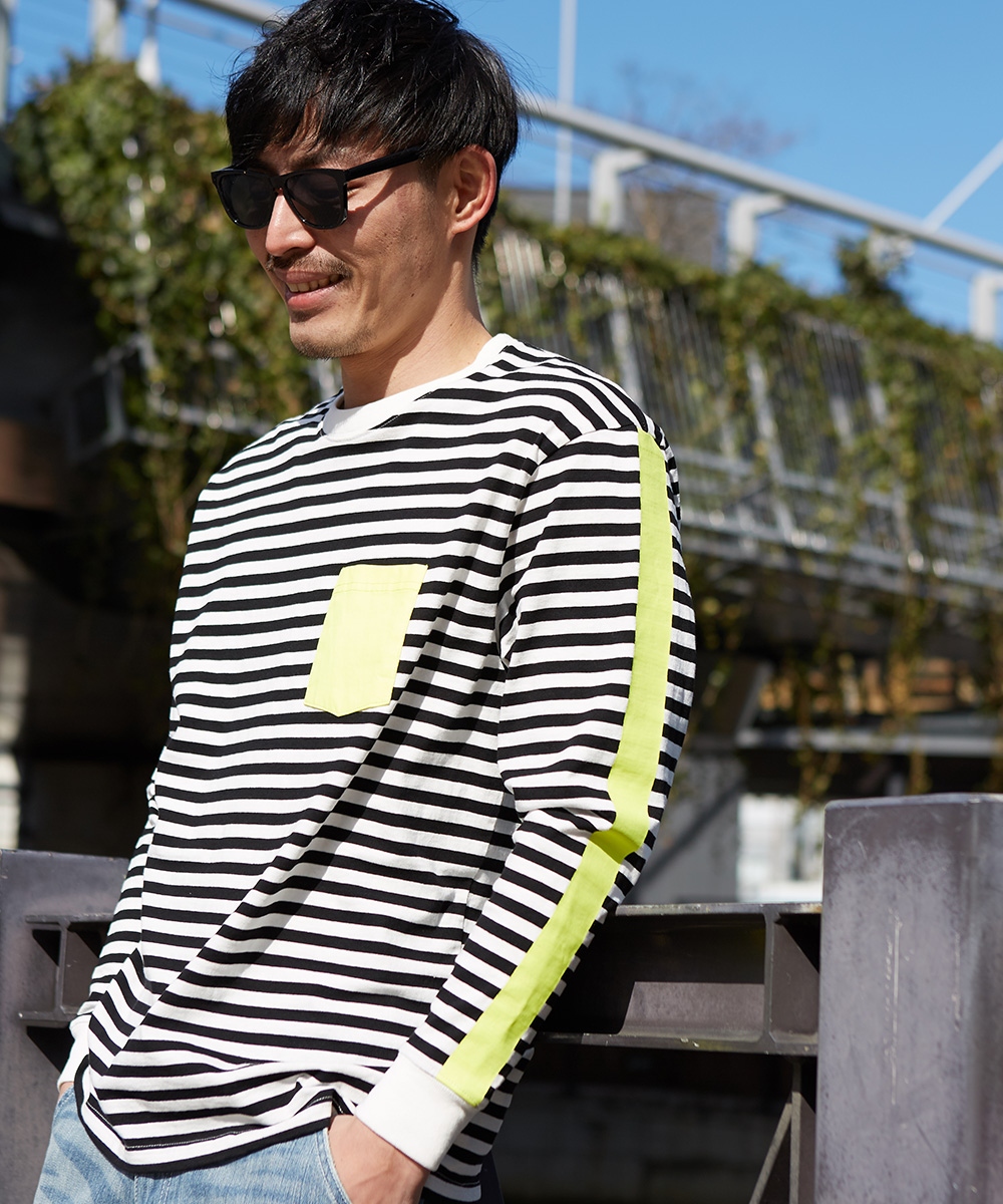 ネオンカラー ライン ボーダー ロンt メンズ レディース ストリート ロングtシャツ Tシャツ アパレル 株式会社 インプローブス 問屋 仕入れ 卸 卸売の専門 仕入れならnetsea