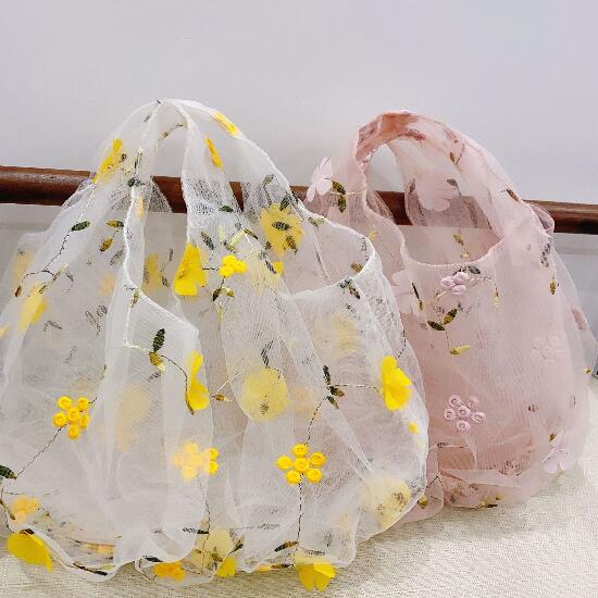 透明　刺繍　花柄　エコバッグ　夏　レディース　ファッション　