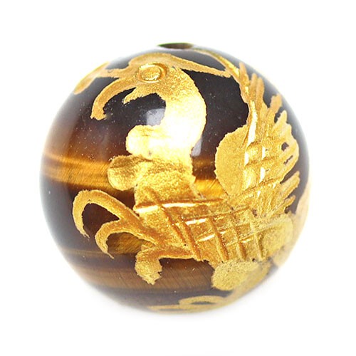 金彫り 朱雀 イエロータイガーアイ ビーズ 鳳凰 四神獣【粒売り】【FOREST 天然石 パワーストーン 】