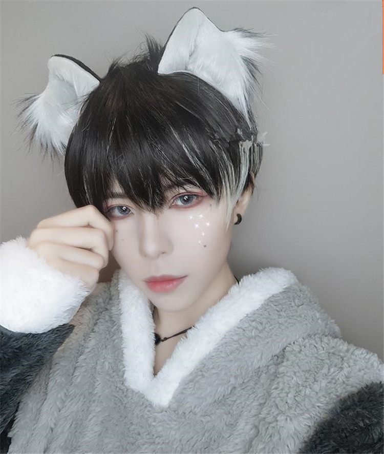 韓国大人気 デザイン 気質 ショートヘア 学生 シンプル 混合色 ウィッグ 黒と白のグラデーション ファッション雑貨 オープンブリッジ 合同会社 問屋 仕入れ 卸 卸売の専門 仕入れならnetsea