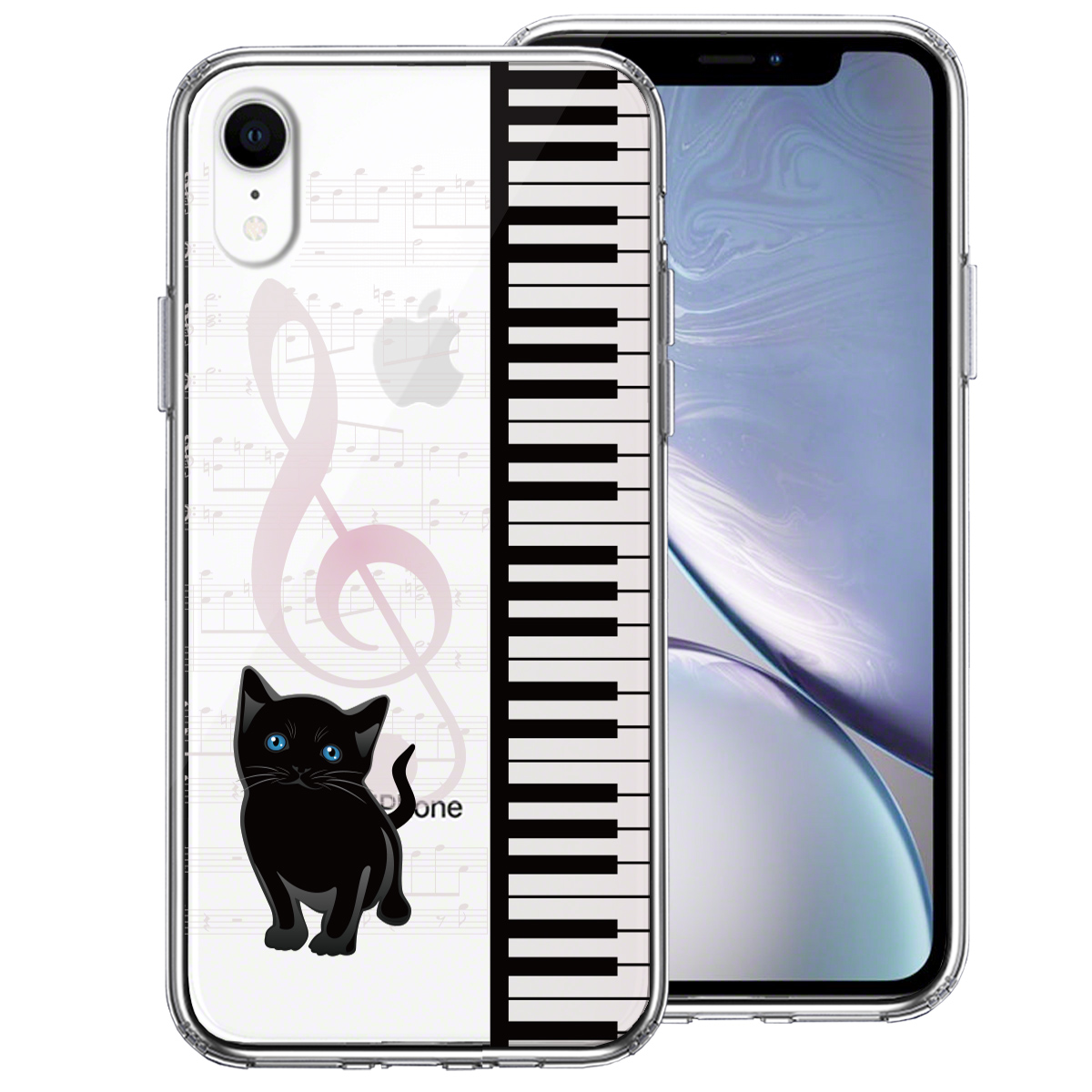 iPhoneXR 側面ソフト 背面ハード ハイブリッド クリア ケース シェル piano 2 猫ふんじゃった