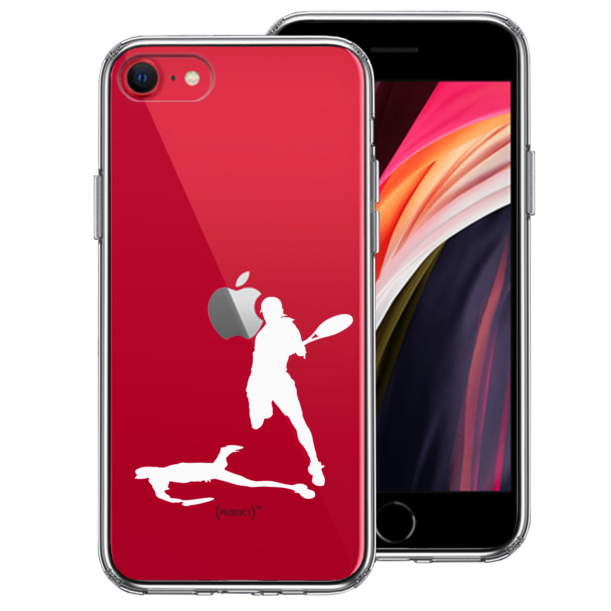 iPhoneSE(第3 第2世代) 側面ソフト 背面ハード ハイブリッド クリア ケース テニス スマッシュ ホワイト