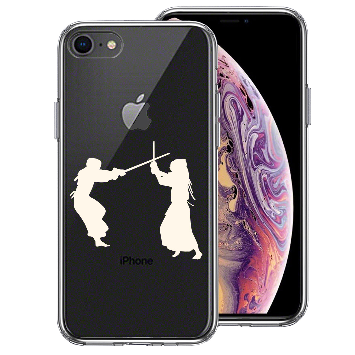 iPhone7 iPhone8 兼用 側面ソフト 背面ハード ハイブリッド クリア ケース 剣道 ホワイト