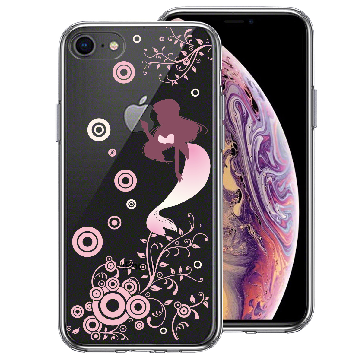 iPhone7 iPhone8 兼用 側面ソフト 背面ハード ハイブリッド クリア ケース マーメイド 人魚姫 ピンク