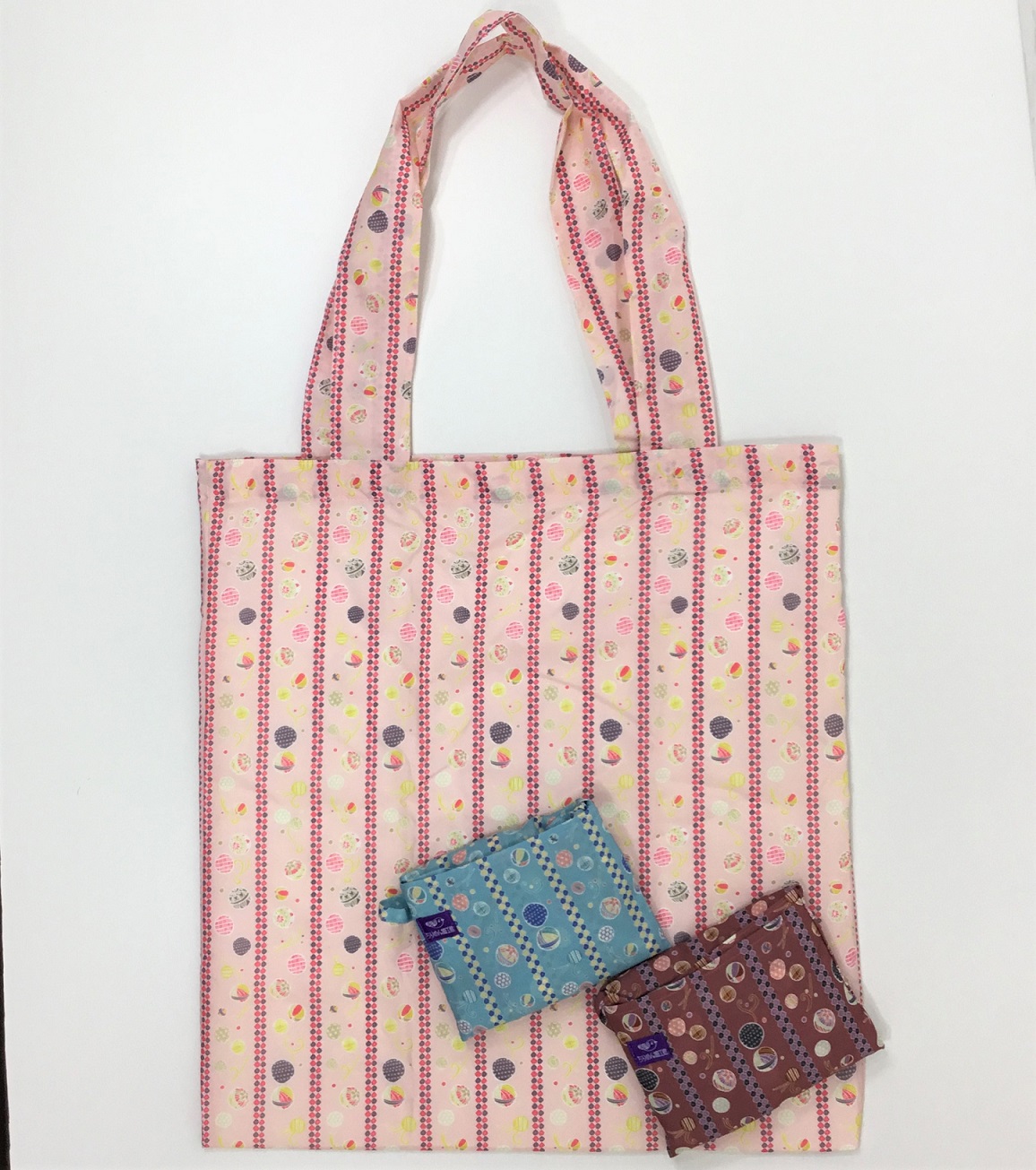 【在庫限り】【和雑貨】【和土産】エコバッグ　日本製　お買い物袋　まり　手鞠　ピンク　水色　茶