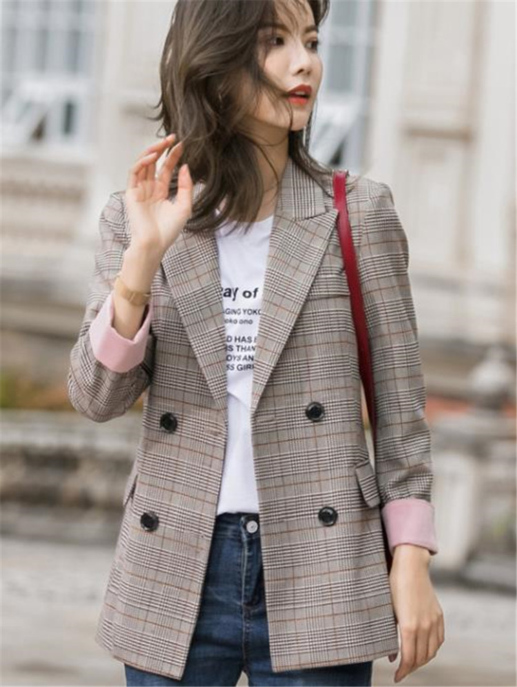 定番のベーシックデザイン 韓国ファッション スーツ コート 格子縞 トップス  スリム ブリティッシュ風