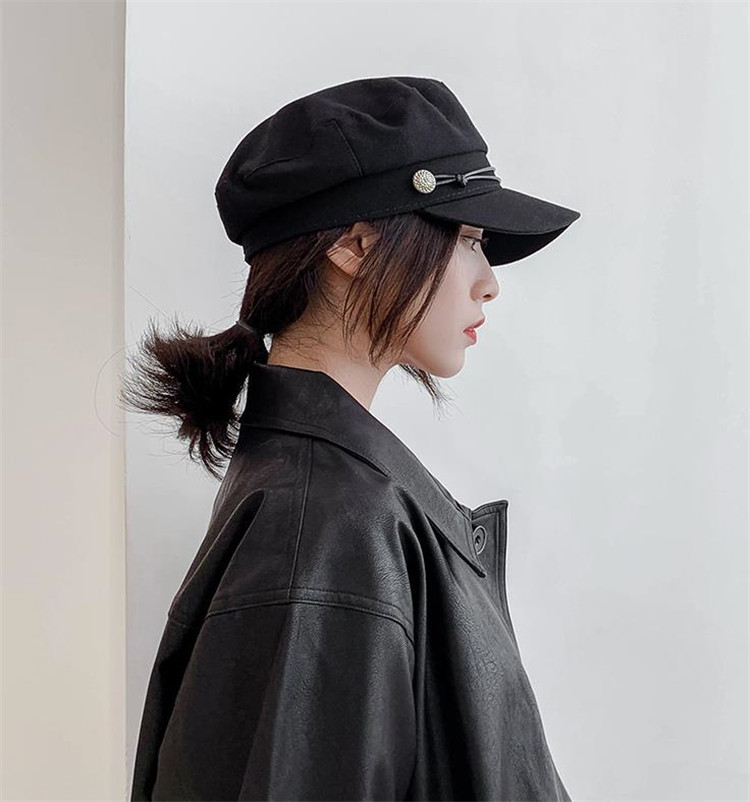 シックな雰囲気が魅力 韓国ファッション イギリス 画家 ベレー帽 八角帽 トレンド ネイビーハット