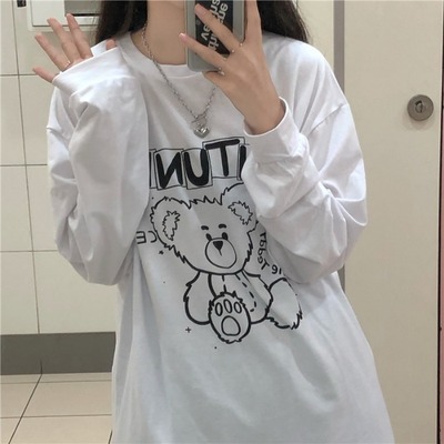 年 秋 新しいデザイン 韓国風 ルース かわいいクマ プリントtシャツ 女の子の長いセク アパレル Fedovivi フェドヴィヴィ 問屋 仕入れ 卸 卸売の専門 仕入れならnetsea