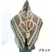【ストール】【スカーフ】ウールペイズリー＆ベルト柄プリント日本製四角スカーフ