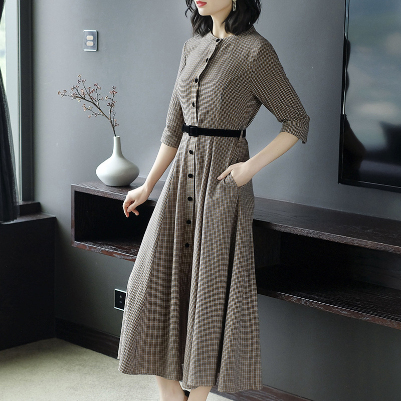 ワンピース レデイース 40代 秋 長袖 Aラインワンピース ミモレ丈 きれいめ 上品 チェック柄 着痩せ アパレル Ado 合同会社 問屋 仕入れ 卸 卸売の専門 仕入れならnetsea