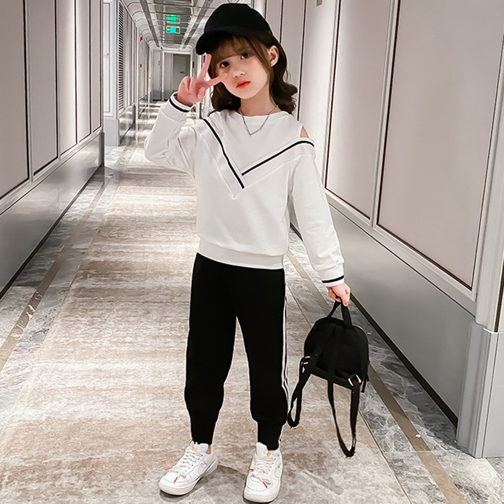 セットアップ 子供服 女の子 オフショルダー 長袖 長ズボン おしゃれ キッズ 洋服 運動着 即納 アパレル 盛煌商事 株式会社 問屋 仕入れ 卸 卸売の専門 仕入れならnetsea