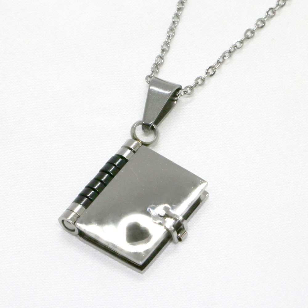 ステンレス ネックレス ブック アルバム ロケットペンダント シルバー ブラック アクセサリー