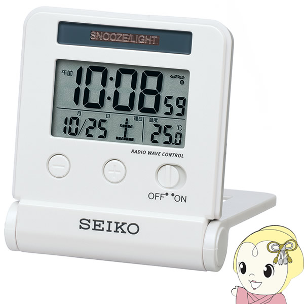 目覚まし時計 トラベラ 電波時計 デジタル アラーム カレンダー 温度計 スヌーズ　旅行　セイコー SEIK