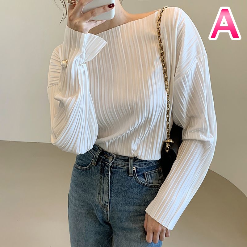 トップス シャツ ブラウス カットソー クルーネック 長袖 シワ トップス シャツ ブラウス カットソー クルーネック 長袖 シワ