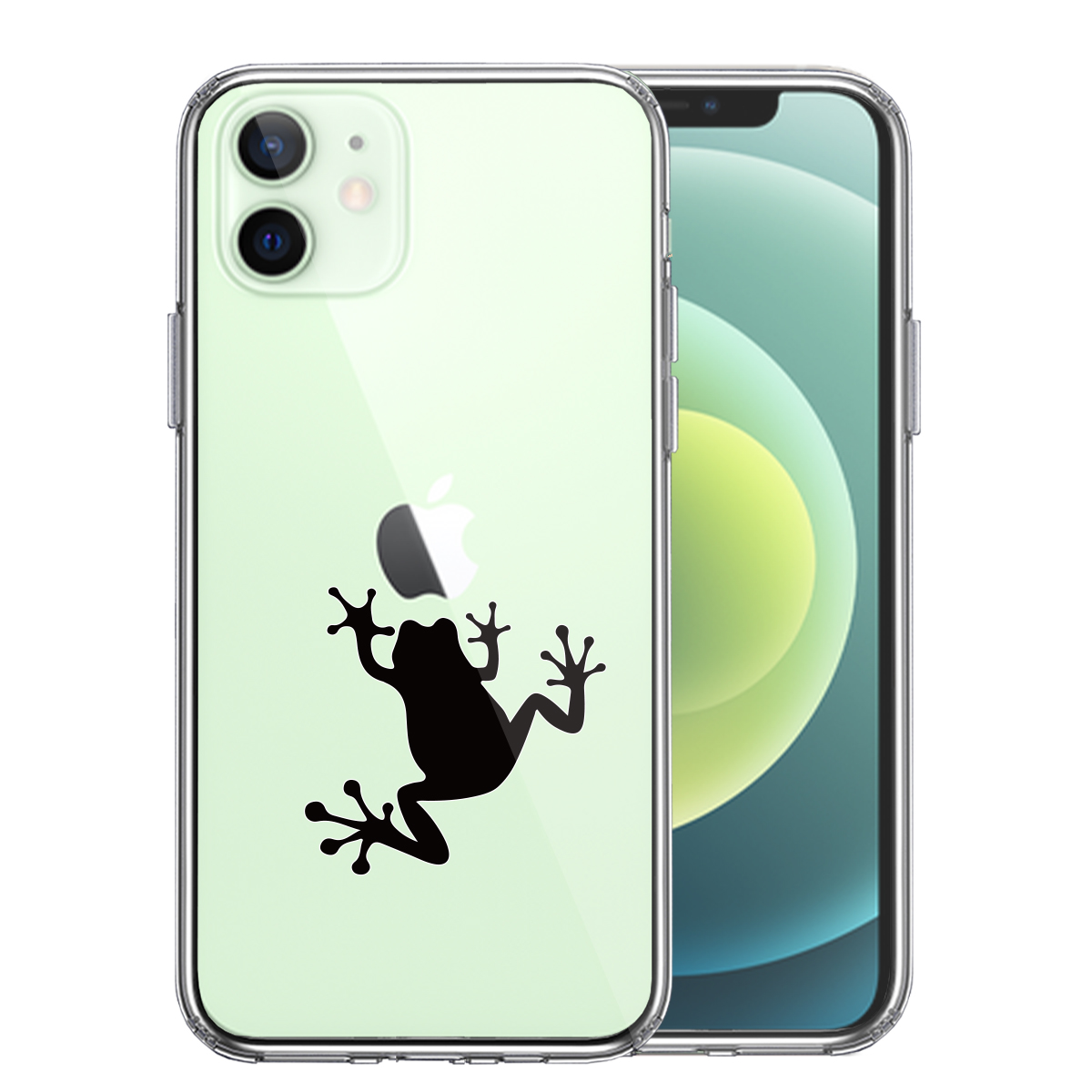 iPhone12 側面ソフト 背面ハード ハイブリッド クリア ケース カエル 蛙