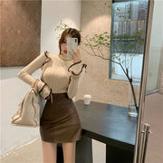 タイムセール限定価格 韓国ファッション カラーマッチング 2点セット 快適である 気高い 長袖 sweet系