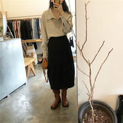 炸裂するほど美しい 韓国ファッション  ブラウス  スタンドカラー 斜めボタン 厚手 長袖 シャツ オシャレ