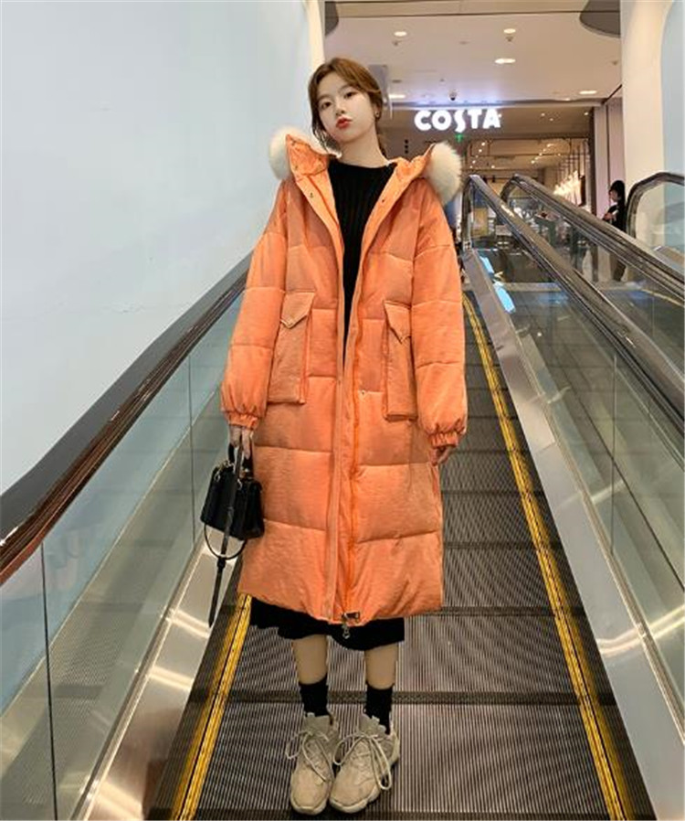 韓国ファッション冬大きな毛皮の襟 ダウンコート中・長セクション ニーハイ パッド入りジャケット厚い