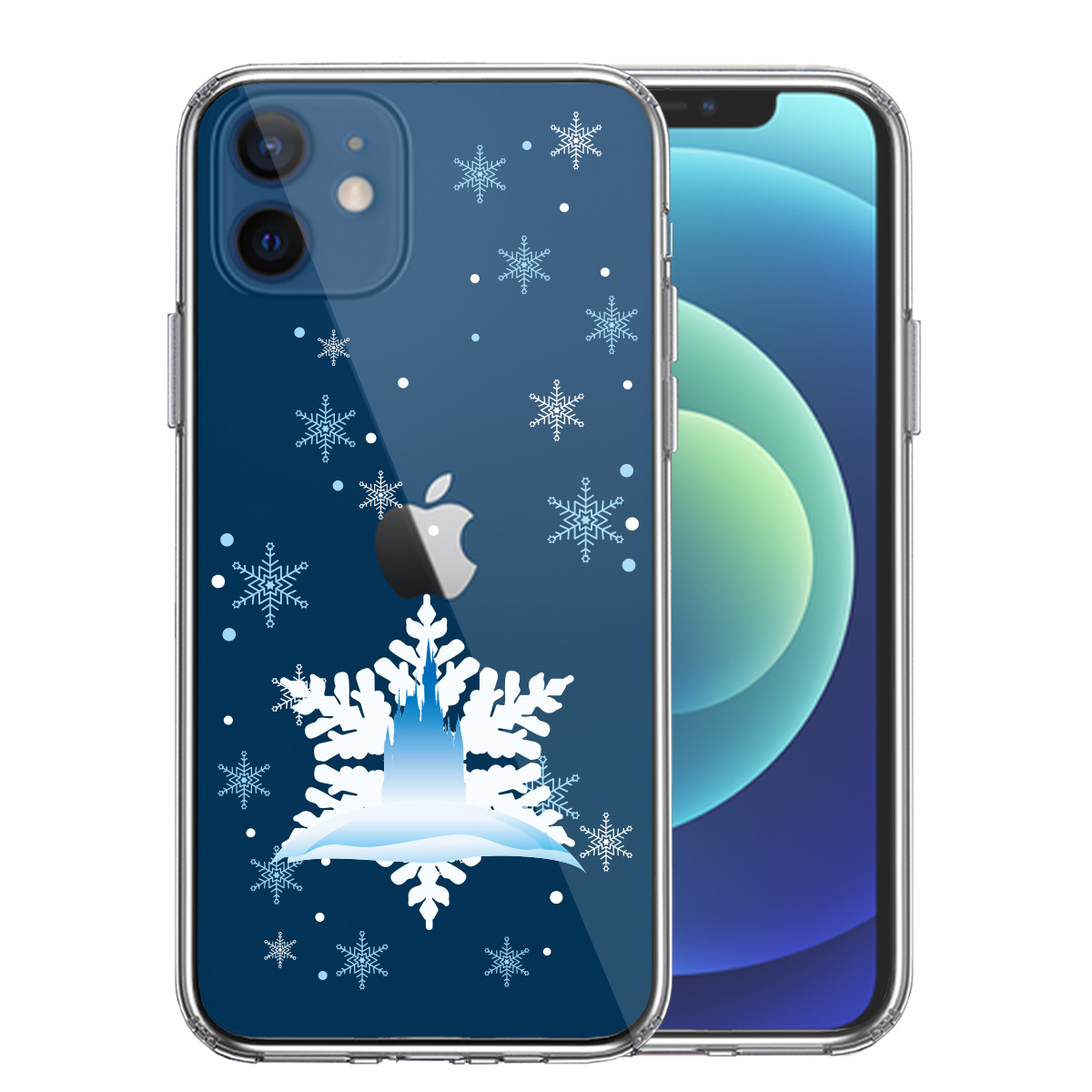 iPhone12mini 側面ソフト 背面ハード ハイブリッド クリア ケース シンデレラ城　雪結晶