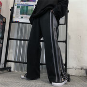 洗練されたオシャレを。韓国ファッションゆったりするカレッジ風 ワイドレッグパンツ ポケットプルサイド