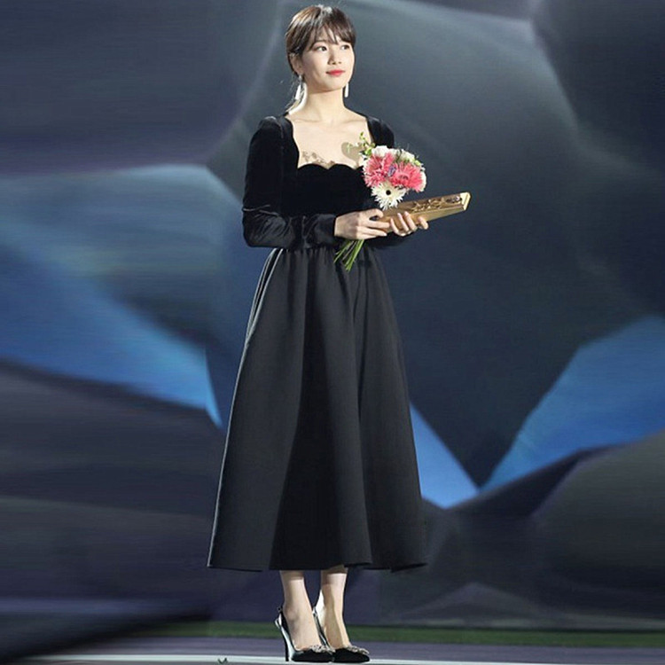 ガーリーなムード演出可能 韓国ファッション  ハイウエスト イブニングパーティー ヘップバーンスタイル