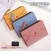 レディース 二つ折りミニ財布 PU コンパクト 短財布 大容量 カード収納 小銭入れ ICカード入れ