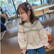 新作 韓国 子供服シャツブラウス 長袖 小花柄 刺繍フリル 2色 人気　新品  3-8歳