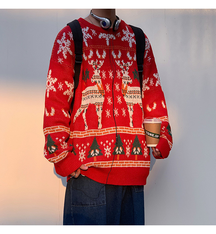 定番のベーシックデザインクリスマス 子鹿 ウール コート セーター カップルウェア  ニット