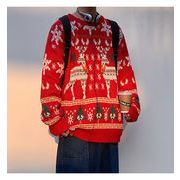 定番のベーシックデザインクリスマス 子鹿 ウール コート セーター カップルウェア  ニット